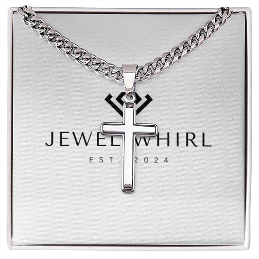 Personalized Steel Cross Necklace on Cuban Chain w/ MC